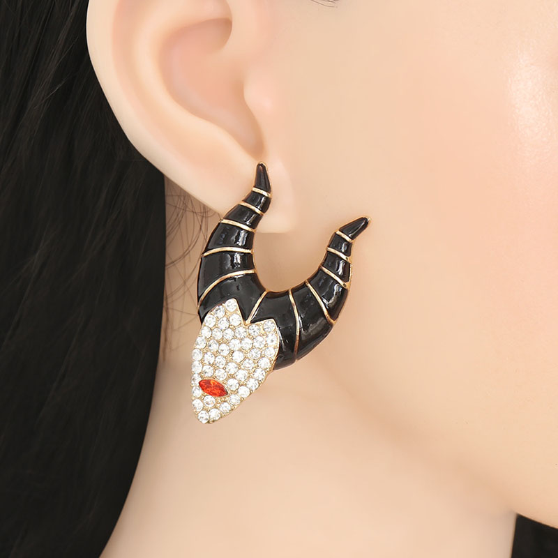 Wholesale Creative Cow Horn Witch Earrings Halloween Oiled With Diamonds