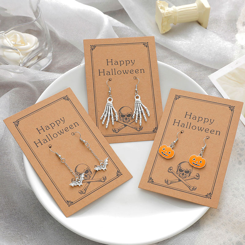 Wholesale Halloween Skeleton Bone Pumpkin Alloy Antique Silver Earrings