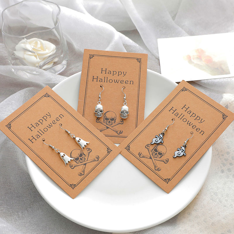 Wholesale Halloween Weird Fun Ghost Skull Card Earrings