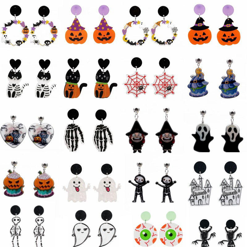 Wholesale Halloween Acrylic Spider Ghost Pumpkin Cat Castle Earrings