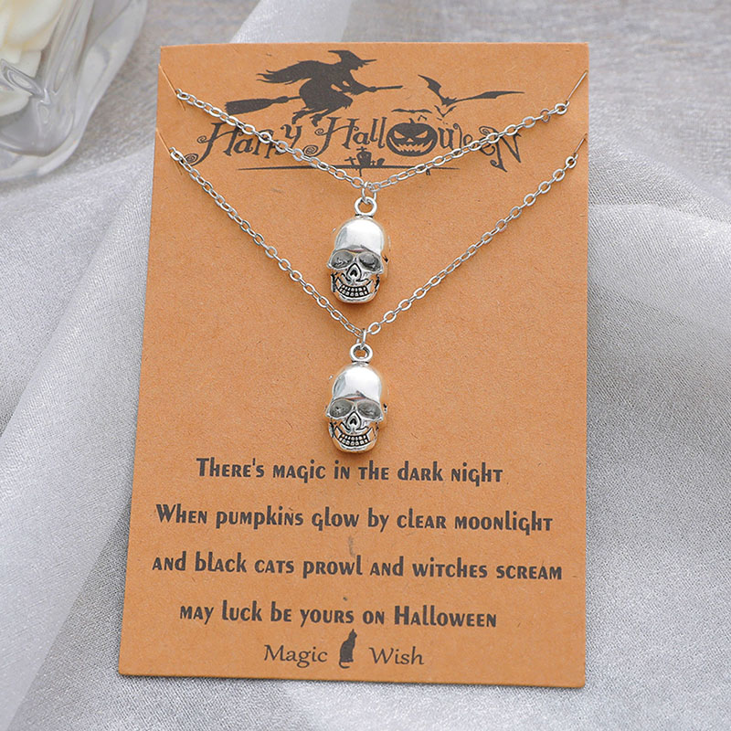 Wholesale Halloween Skeleton Ghost Alloy Card Collarbone Necklace