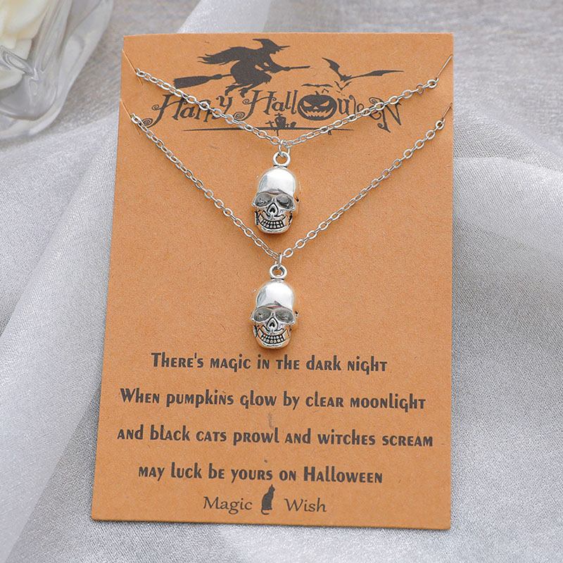 Wholesale Halloween Skeleton Ghost Alloy Card Collarbone Necklace