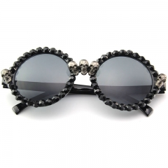 Prom Party Skeleton Glasses Round Frame With Diamonds Halloween Decorative Sunglasses Manufacturer
