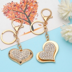 Wholesale Fashion Heart-shaped Keychain Alloy With Diamonds Peach Heart Pendant