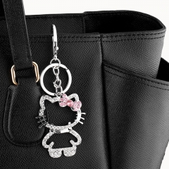 Rhinestone Cat Car Keychain Metal Package Pendant Korean Version Manufacturer