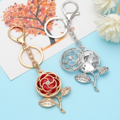 Wholesale Rose Car Keychain Flower Metal Crystal Rhinestone