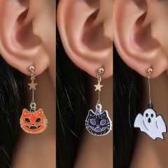 Wholesale Halloween Personality Horror Cartoon Drip Oil Ghost Pumpkin Earrings Asymmetric