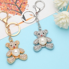 Wholesale Cute And Creative Diamond Encrusted Bear Pearl Keychain Charm