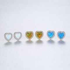 Wholesale S925 Cute Heart-shaped Opal Zirconia Sterling Silver Earrings Fashion