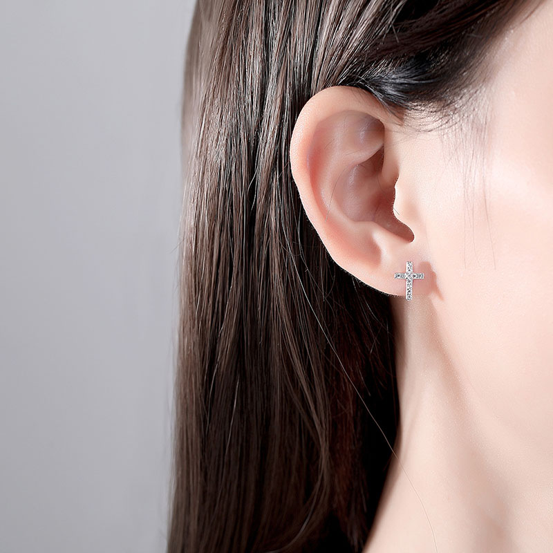 Wholesale Crucifix Earrings Silver Pin S925 Silver Earrings