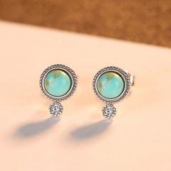 Wholesale 925 Silver Delicate With Blue Turquoise Earrings Vintage Simple Korean Fashion Earrings