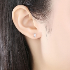 Wholesale Small Simple S925 Silver Earrings Geometric Rectangular Zircon