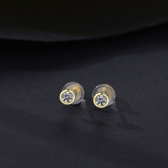 Wholesale Round 925 Silver Earrings 14k Gold Micro-set Zirconia Fashion Temperament Simple