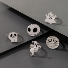 Wholesale Halloween Skull Ghost Face Punk Hip Hop Style Metal Five-piece Ring Set