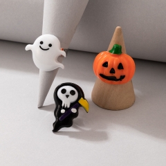 Wholesale White Ghost Halloween Fun Orange Pumpkin Black Horror Ghost Shadow Ring