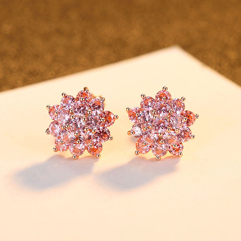 Wholesale Niche Idyllic S925 Silver Earrings Pink Zirconia Floral