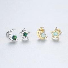 Wholesale S925 Silver With Australian Treasure Earrings Japanese And Korean Fashion Moon Star Earrings