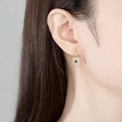 Wholesale Sapphire Earrings S925 Silver Synthetic Gemstone Earrings Floral