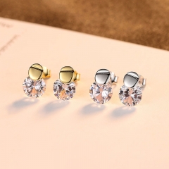 Wholesale Fashion Earrings Silver Pin S925 Silver Glossy Round Zirconia Stitching Korean Version Of Simple