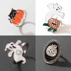 Wholesale Exaggerated Halloween Oil Drip Ghost Pumpkin Ghost Face Ring