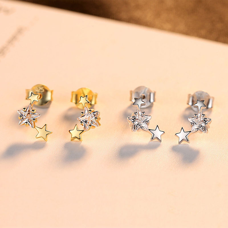 Wholesale Pentagram Stud Earrings With Diamonds S925 Silver Glossy Zircon Fashion Minimalist