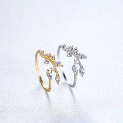 Wholesale Adjustable Ring Design S925 Silver Open Ring Floral Leaves Korean Version