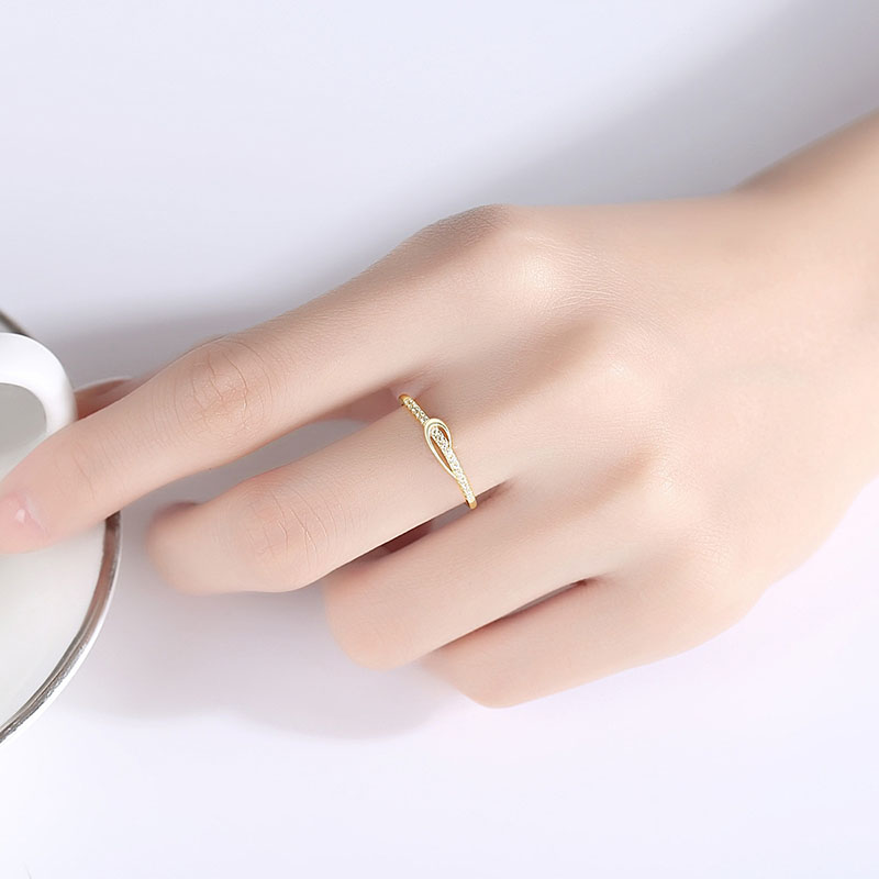 Wholesale Gold Niche S925 Silver Finger Ring Bow Single Row Diamond Ol Simple Fashion