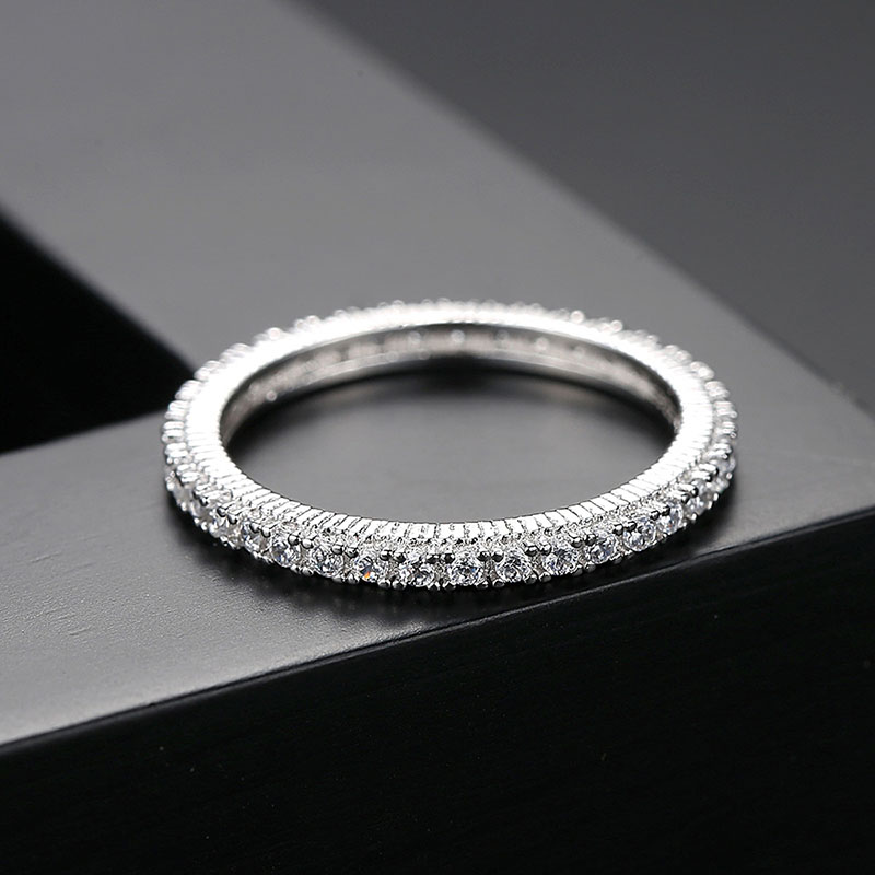 Wholesale Row Of Diamonds Do Not Lose Color S925 Silver Ring Closed Mouth Korean Version Of Fashion Simple