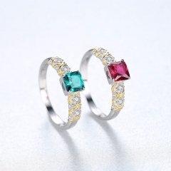 Wholesale S925 Sterling Silver Ring Square Synthetic Colored Treasure Fashion Simple
