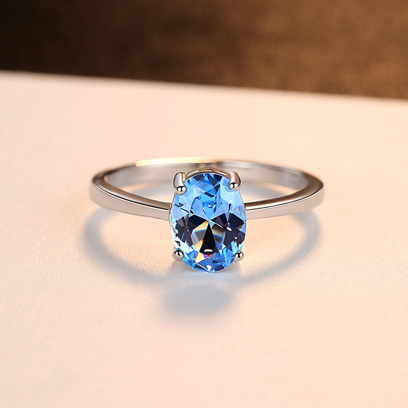 Wholesale Set Sky Blue Topaz Korean Simple 925 Sterling Silver Pigeon Egg Ring