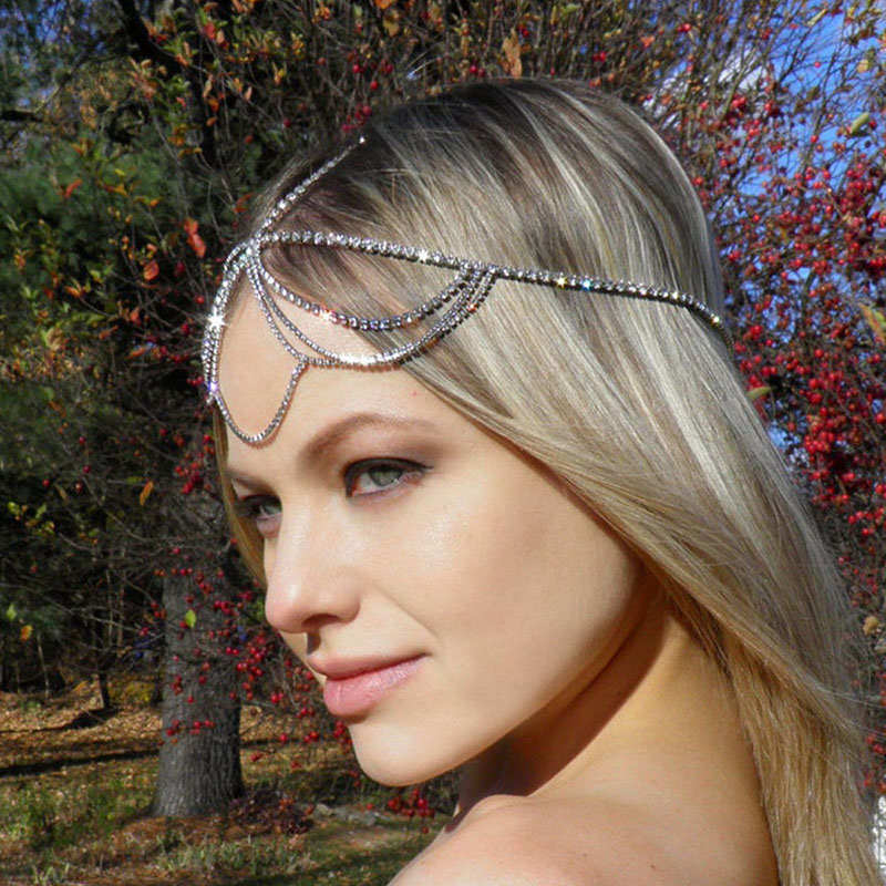 Fashion Bride Multi-layer Rhinestone Hair Chain Ethnic Style Full Of Diamonds Forehead Chain Supplier