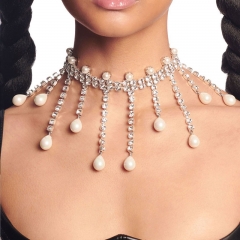 Exaggerated Multi-layer Tassel Neck Chain Luxury Cold Wind Full Of Diamonds Pearl Collarbone Chain Manufacturer