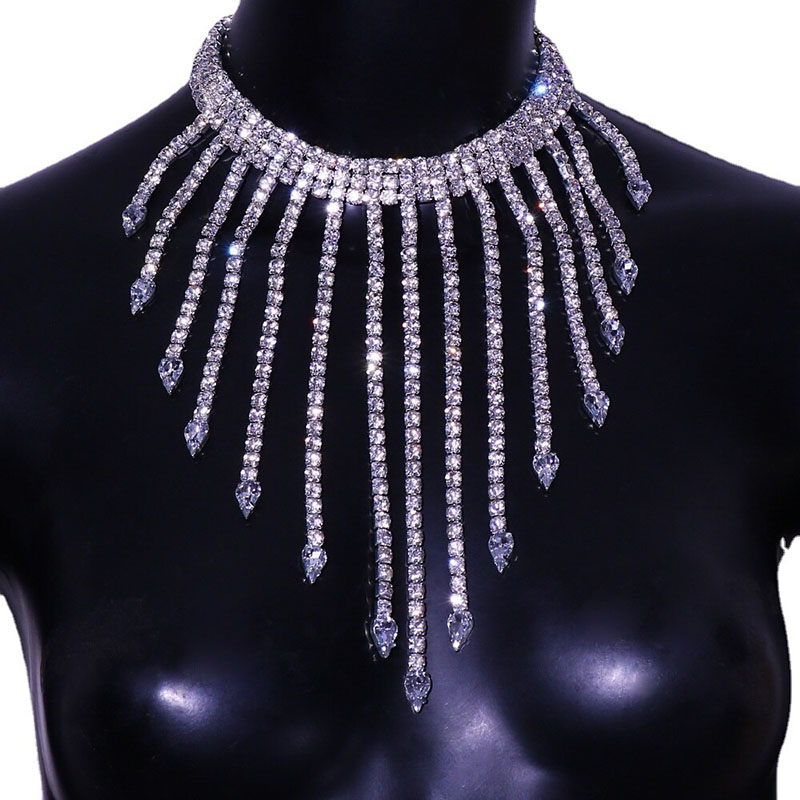 Shiny Full Diamond Tassel Necklace Europe And The United States Popular Water Drop Rhinestone Necklace Supplier