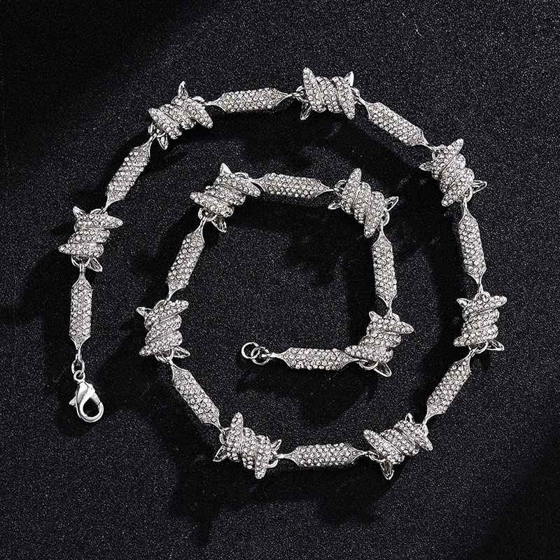 Wholesale Full Diamond Wire Necklace 3d Three-dimensional Hip-hop Pavé Cuban Chain 18inch