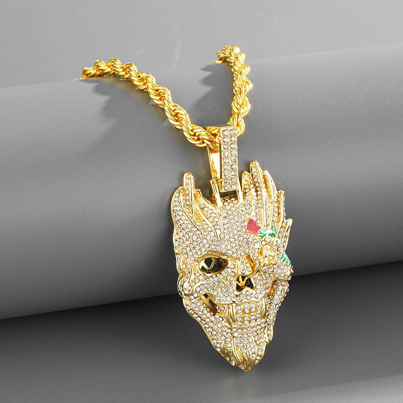 Wholesale Necklace Exaggerated Diamond Encrusted Pendant Popular Hip-hop Personality