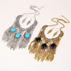 Wholesale Jewelry Exaggerated Long Vintage Tassel Hollow Resin Leaf Set Necklace