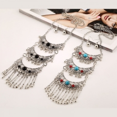 Wholesale Jewelry Hollow Gemstone Necklace Vintage Tassel Chain
