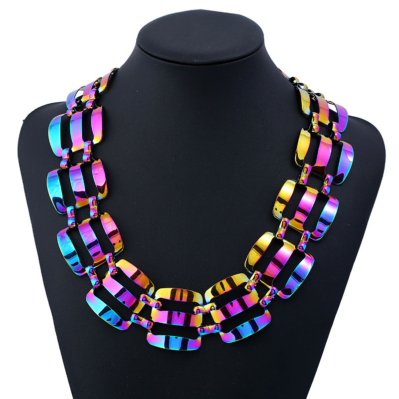 Wholesale Jewelry Exaggerated Retro Dazzling Color Popular Texture Geometric Necklace