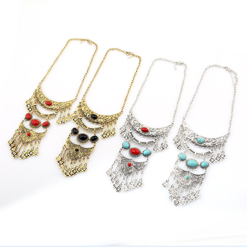 Wholesale Jewelry Vintage Long Tassel Gemstone Leaf Necklace Sweater Chain