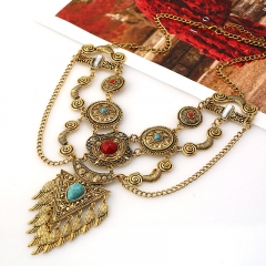 Wholesale Jewelry Exaggerated Fashion Vintage Hollow With Turquoise Wings Tassel Necklace Earrings Set