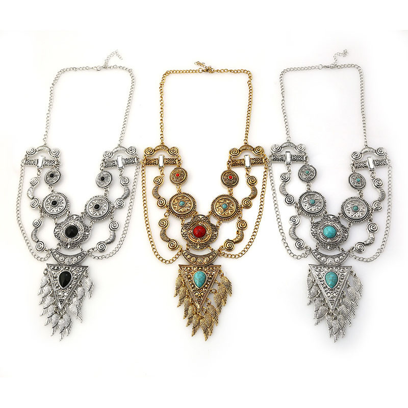 Wholesale Jewelry Retro Hollow With Turquoise Wings Tassel Necklace