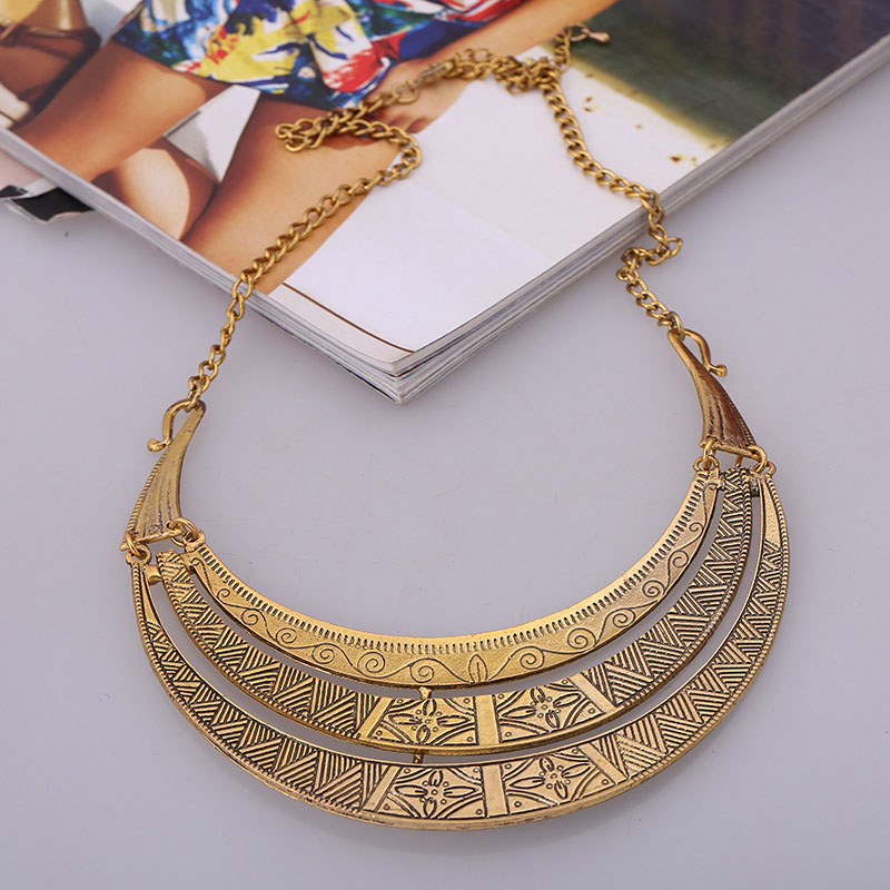 Wholesale Jewelry Fashion Alloy Vintage Necklace Metal Flower Pattern Totem Collar