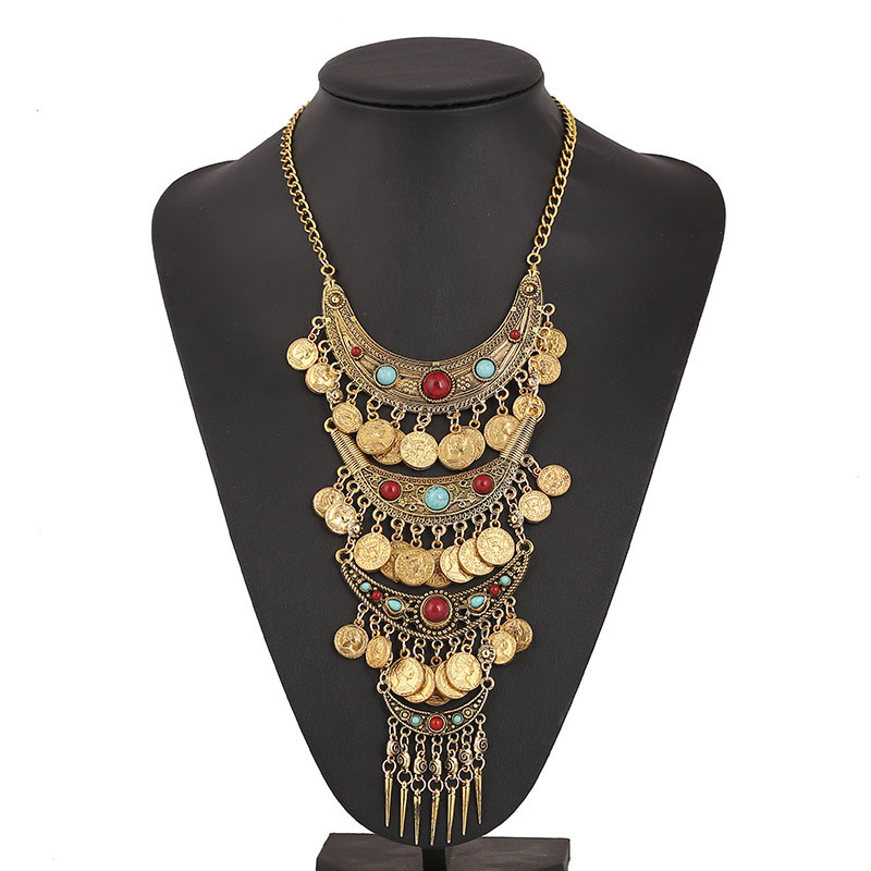 Wholesale Jewelry Multi-layer Vintage Coin Tassel Big Brand Necklace Long Clavicle Chain