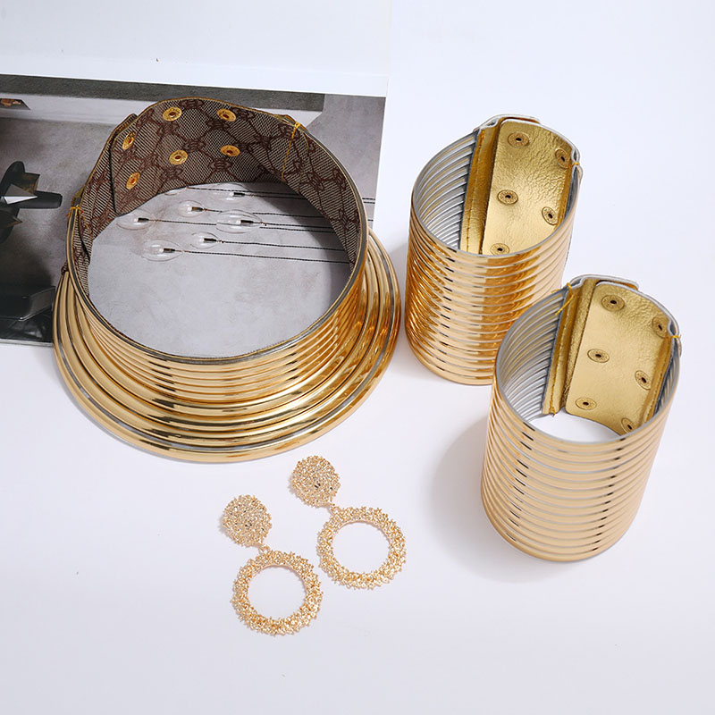 Wholesale Jewelry Long Neck African Ethnic Wind Exaggerated Metal Collar 4-piece Set