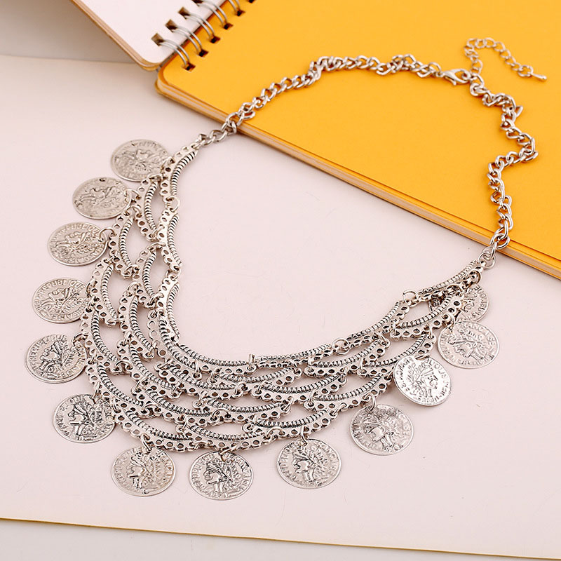 Wholesale Jewelry Vintage Exaggerated Tassel Coin Necklace Sweater Chain