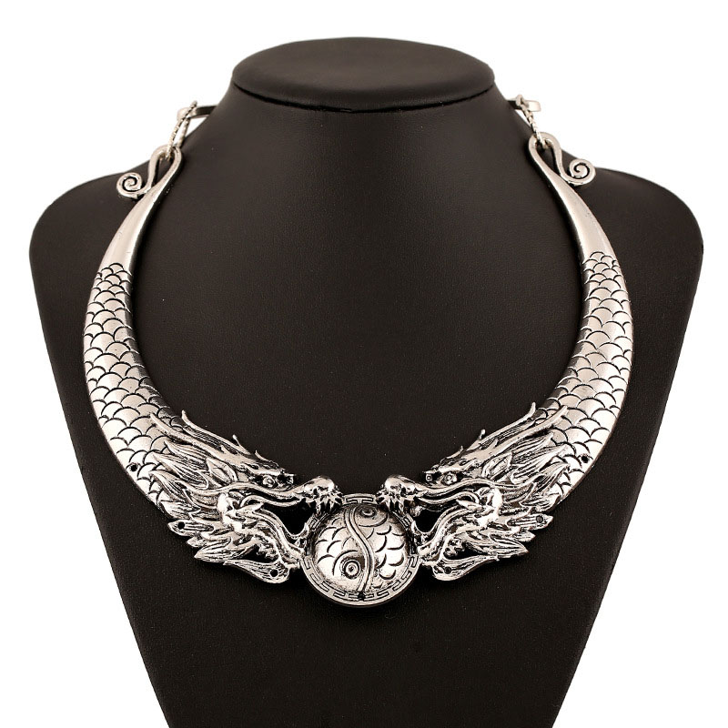 Wholesale Jewelry Atmospheric Double Dragon Play Bead Texture Ethnic Style Exaggerated Vintage Necklace