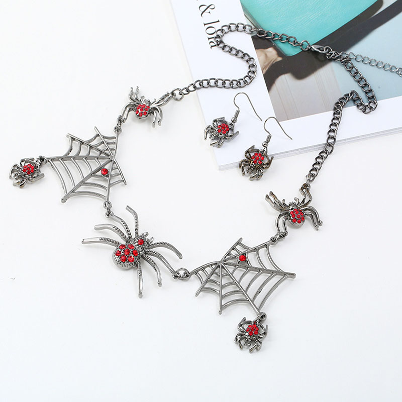 Wholesale Jewelry Creative Personality Spider Web Short Necklace Earrings Set