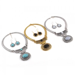 Wholesale Jewelry Personalized Short Hollow Oval Gemstone Necklace