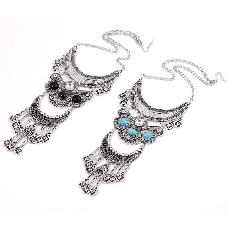 Wholesale Jewelry Exaggerated Vintage Gemstone Metal With Diamond Tassel Long Collarbone Chain