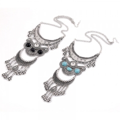 Wholesale Jewelry Exaggerated Vintage Gemstone Metal With Diamond Tassel Long Collarbone Chain